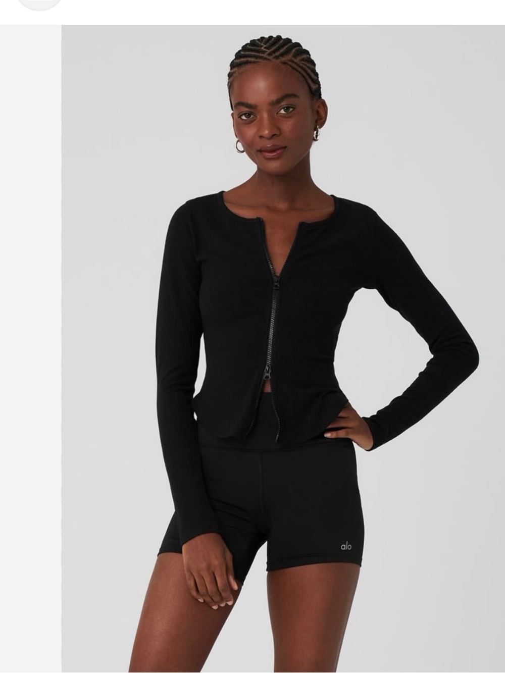 Alo Black Long-Sleeve Zip Front Women's Top